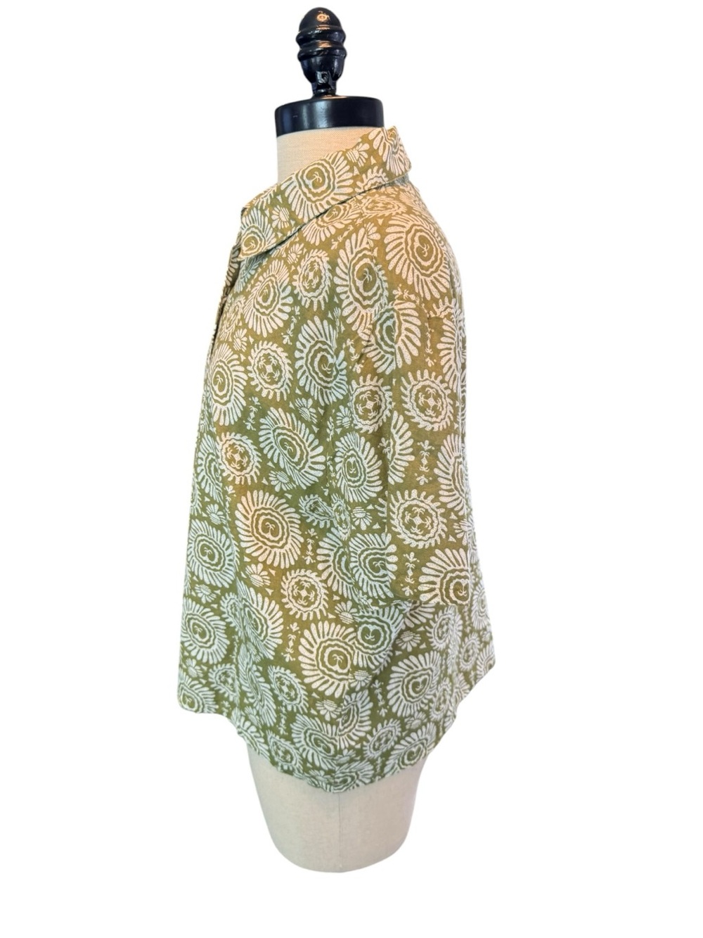 Sisstr Evolution Olive Floral Button Front Top M Cotton Linen Boho Cottagecore - Picture 3 of 10